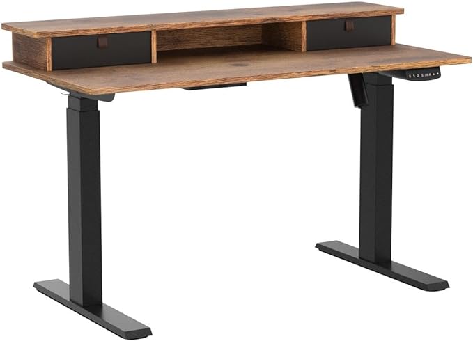 FEZIBO 40 x 24 Inch Height Adjustable Electric Standing Desk with Double Drawer, Stand Up Desk with Storage Shelf, Sit Stand Desk, Rustic Brown