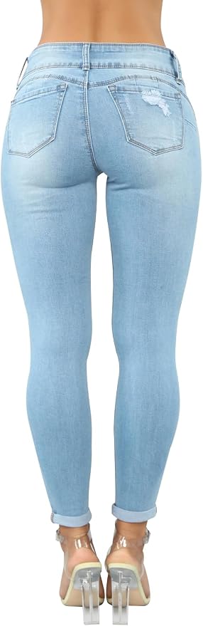 KUNMI Women's Skinny Ripped Trendy Jeans Distressed Stretchy Denim Pants