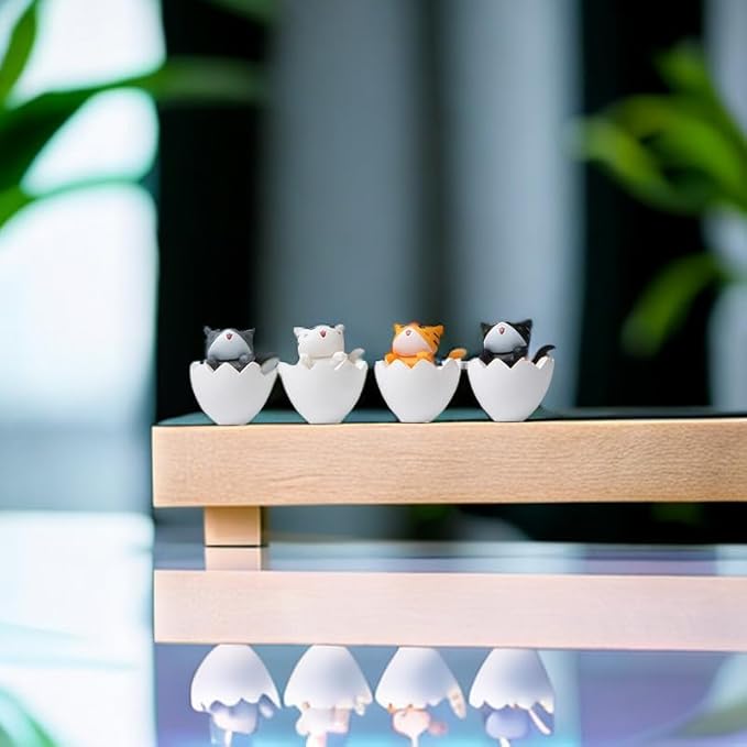 Cute and Compact Office Desk Decorations Cat in Eggshell Desk Ornament Shelf Decor Home Decor Bookshelf Decorative Objects Tabletop Decor