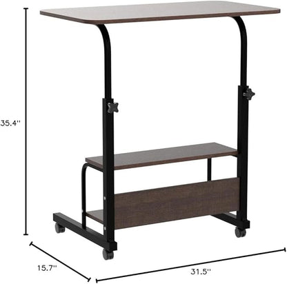 Adjustable Mobile Laptop Desk Home Office Desk Detachable Wheels Desk Portable Height Mobile Bedside Table Veranda Office Desk Additional Storage Rack Small Spaces Desk Size 15.7x31.5'Brown