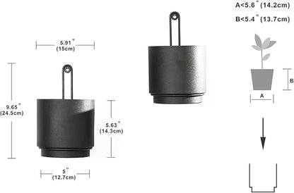 2 Pcs Wall Mounted Hanging Planter Vase for Indoor and Outdoor Plants Modern Metal Wall and Ceiling Planter Minimalist Flower Pot (Black, 5.91 inch)