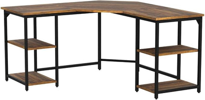 Elephance L-Shaped Desk with Shelves, Computer Corner Desk, Home Office Writing Workstation, Gaming Desk PC Laptop Table with Storage