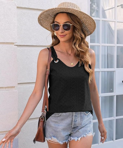 Disamer Womens Tank Tops 2026 Loose Fit Casual Summer Spaghetti Strap Trendy Spring Cute Lace Sleeveless T Shirts