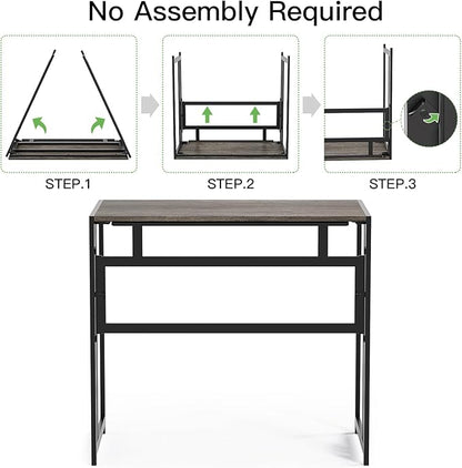 Folding Desk 32'' Computer Desk No Assembly Required Foldable Table Space Saving Writing Workstation for Home Office, Dark Grey