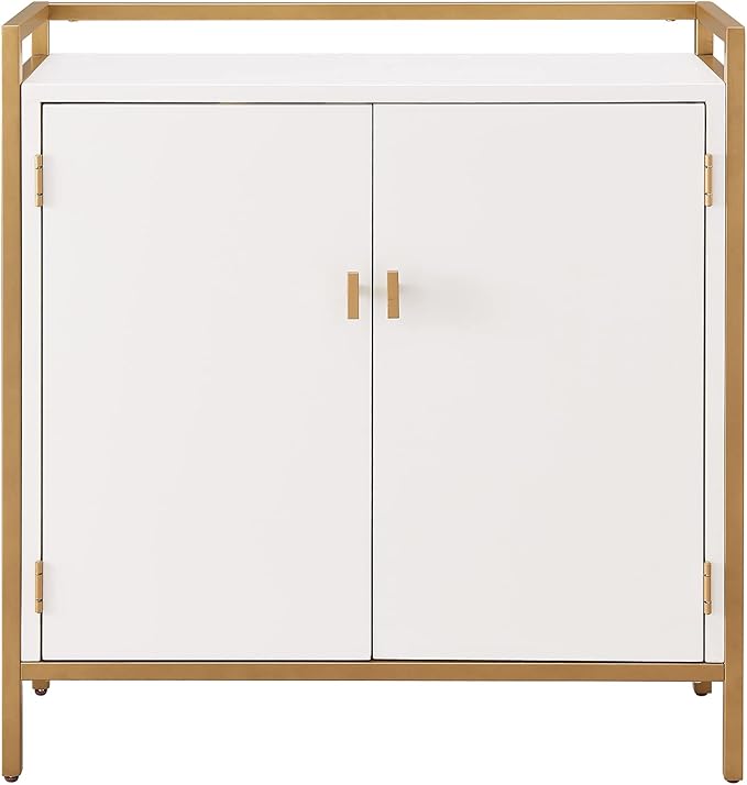 Leick Home 9200-WTGL Claudette Mixed Metal and Wood Foyer Hall Cabinet, White/gold