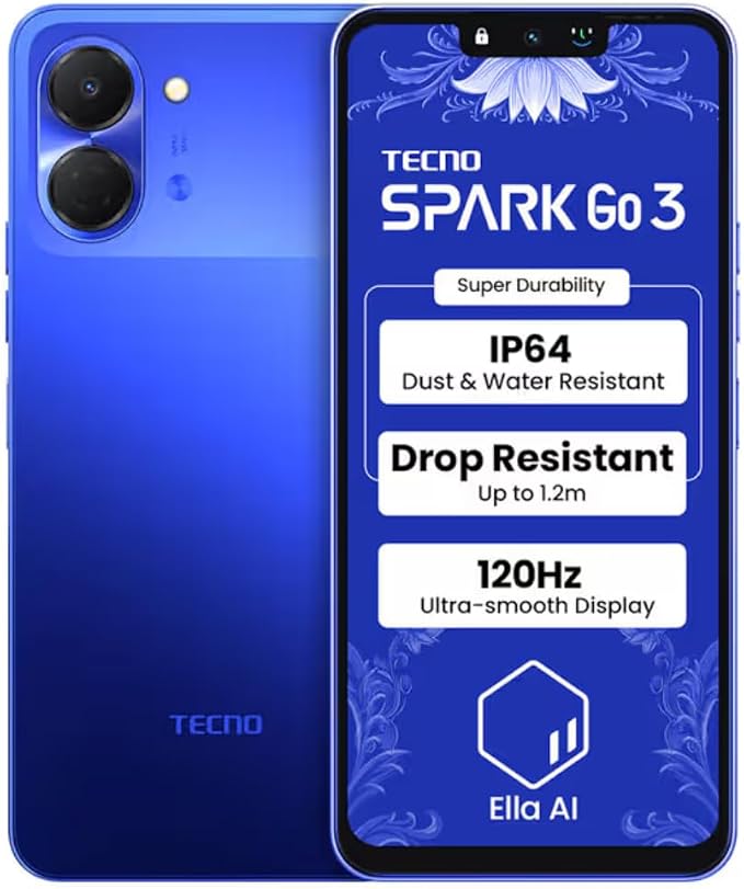 Tecno Spark 3 GO Ai 4G LTE (128GB + 4GB) (Compatible with Tmobile Mint Tello Boost Mobile and Worldwide) Dual SIM 6.74" 13MP Camera Model KN3 (Galaxy Blue)