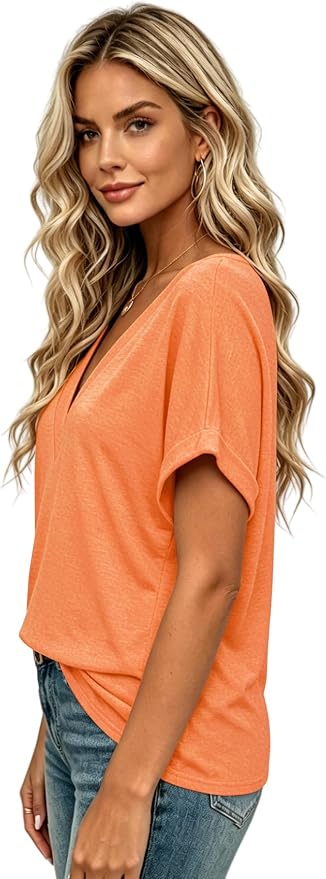 T Shirts Short Sleeve V Neck Tees Womens Tops Beach Vacation Fashion Clothes 2026 Casual Summer Spring Fall Outfits