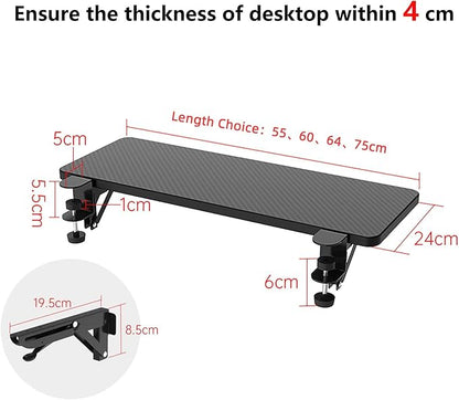 Ergonomics Desk Extender Tray, 25.2"x9.5" Punch-Free Clamp on, Foldable Keyboard Drawer Tray, Table Mount Arm Wrist Rest Shelf, Computer Elbow Arm Support