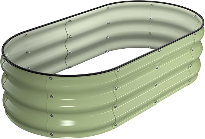 Raised Garden Bed Kit, 4x2x1 ft Galvanized Planter Box Outdoor with Safety Edging, Large Metal Raised Beds for Gardening Vegetables Flower Herb (Avocado Green)