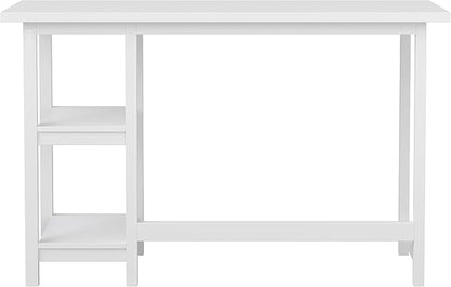 Martha Stewart Beckett Modern Trestle Desk with Open Side Shelving in White Wood Grain Finish