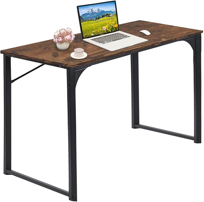 FurnitureR 31.5" Home Office Table Simple Style Computer Desk Laptop PC Writing Table Sturdy Metal Frames for Study Room, Rustic Brown