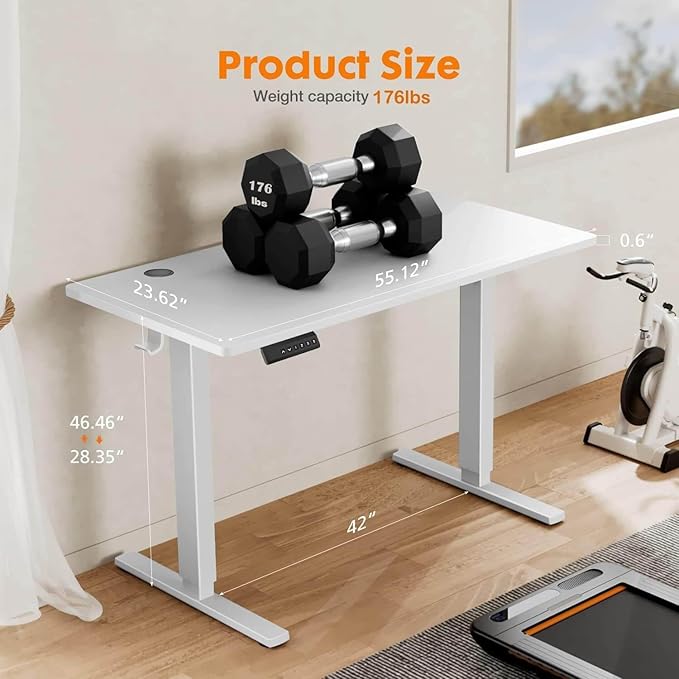 NicBex Home Office Desk 55" x 23" Electric Height Adjustable Standing Desk Computer Desk Office Desk, Sit to Stand Ergonomic Computer Desk Adjustable Desk, White