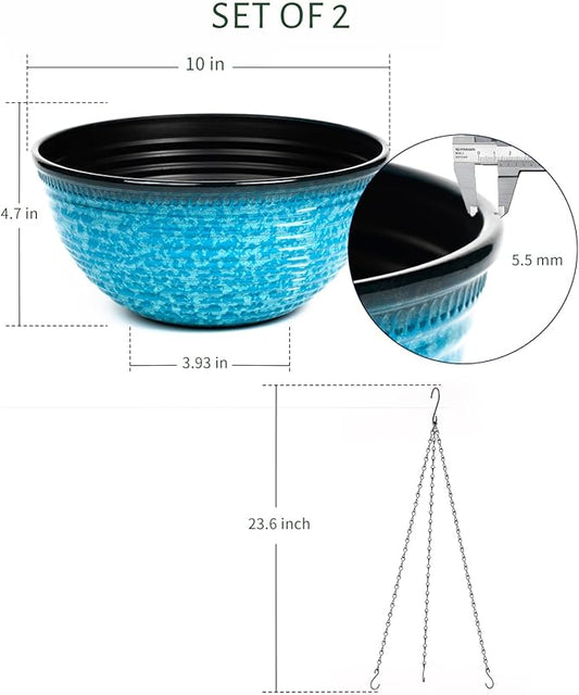 10 Inch Hanging Planter, 2 Pack Hanging Planters for Indoor Outdoor Plants Self Watering Hanging Pots with Drainage Holes for Garden Home (Snowflake Blue)