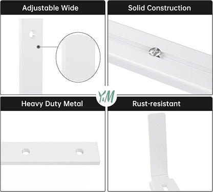 Y&M 4 Pack Adjustable Planter Box Brackets (6 to 12.5 in), Universal Window Box Brackets, Heavy Duty Iron Flower Box Wall Mounting Hooks for Balcony, Fences, Patio, and Garden - White