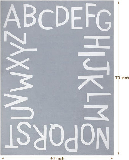 Topotdor Kids Play Rug Alphabet Nursery Area Rug Extra Large Soft Crawling Play Mat for Children Toddlers Bedroom (47x70 inch,Grey)