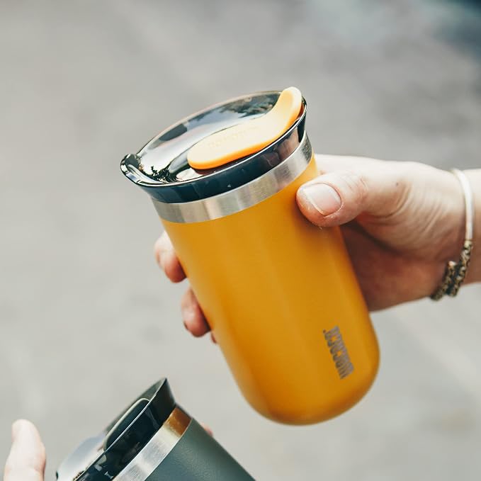 WACACO Octaroma Lungo Vacuum Insulated Coffee Mug, Double-wall Stainless Steel Travel Tumbler With Drinking Lid, 10 fl oz(300ml)， Amber Yellow