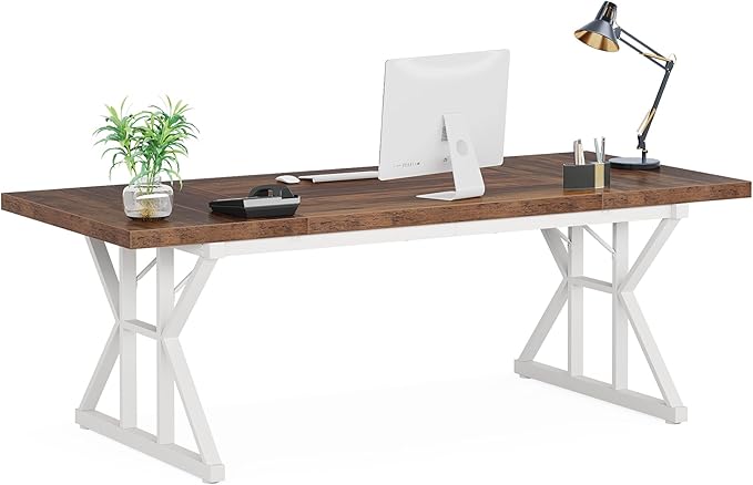 70.8-Inch Large Executive Desk, Modern Computer Office Desk, Wooden Writing Desk Study Table for Home Office