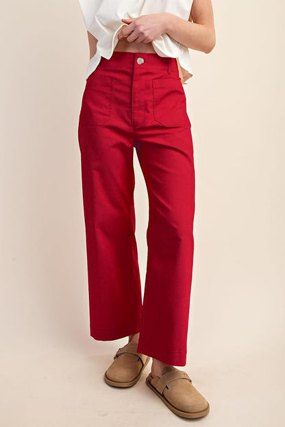miduo Womens High Waisted Cropped Wide Leg Stretchy Straight Pants Trousers with Pockets
