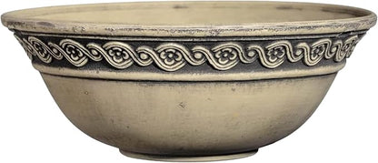 Classic Home and Garden Corinthian Shallow Planter with Drainage - Decorative Garden Bowl Planter for Succulents, Flowers, & More - UV Resistant Wide Plant Bowl for Indoors/Outdoors (12” Ivory Ash)