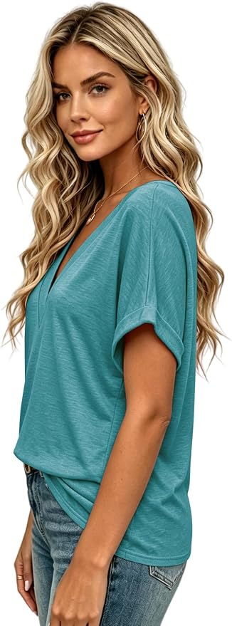 T Shirts Short Sleeve V Neck Tees Womens Tops Beach Vacation Fashion Clothes 2026 Casual Summer Spring Fall Outfits