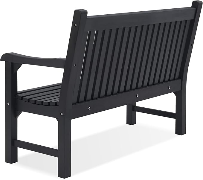 Psilvam Garden Bench, 2-Person Poly Lumber Patio Bench, All-Weather Outdoor Bench That Never Rot, Memorial Bench, Suit for Garden, Porch and Park (Black)