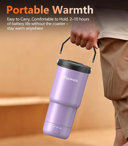 Kepwam Heated Coffee Mug Rechargeable T3, 20oz Self-Heating Travel Mug for Coffee with 1℉ Precise Temperature Control & App, Portable Cup Warmer for Outdoor & Car (Fits Cup Holders)