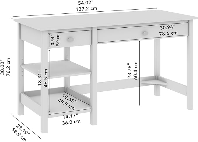 Bush Furniture Broadview 54W Computer Desk with Shelves in Classic Black| Personal Workstation Table and Storage for Home Office Workspace