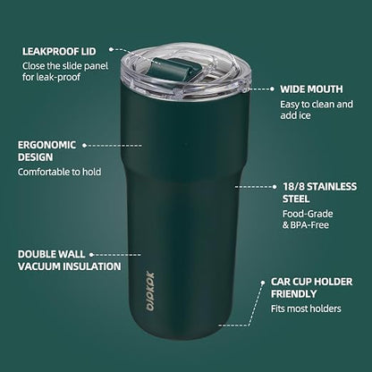 BJPKPK 24 oz Coffee Tumbler, Insulated Stainless Steel Travel Cup | Double Wall Vacuum, Leak Proof Lid, Keeps Hot/Cold/Iced, BPA Free, Dishwasher Safe, Cupholder, Dark Green