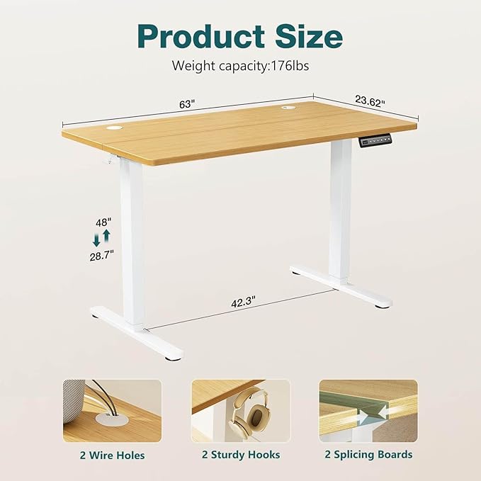 NicBex Home Office Height Adjustable Electric Height Adjustable Standing Desk Sit to Stand Ergonomic Computer Desk Adjustable Height Stand Up Desk for Home Office, Yellow