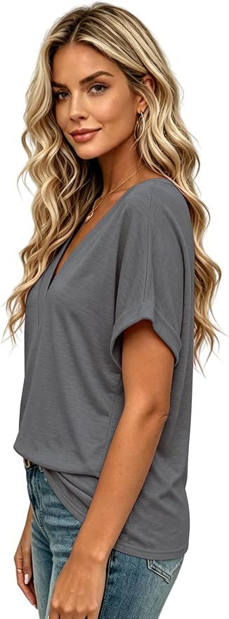 T Shirts Short Sleeve V Neck Tees Womens Tops Beach Vacation Fashion Clothes 2026 Casual Summer Spring Fall Outfits
