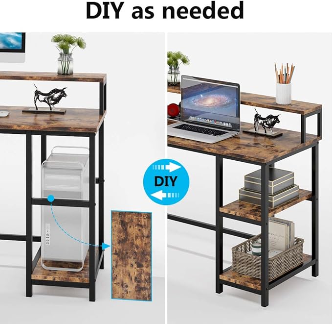L-Shaped Computer Desk with Monitor Stand and Storage Shelves, Large Corner Desks for Home Office