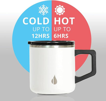 Elemental Insulated Coffee Mug - Triple-Wall Stainless Steel Summit Travel Cup for Hot and Cold Drinks - Thermal Coffee Mug with Lid and Handle for Camping, Office & Travel 12oz - White