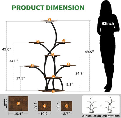 CODACE Plant Stand Indoor with Grow Lights, 6 Tiered Plant Shelf Indoor, 50" Corner Plant Stands for Indoor Plants, Lighted Tree-Shaped Plant Holder, Tall Flower Display Rack for Living Room