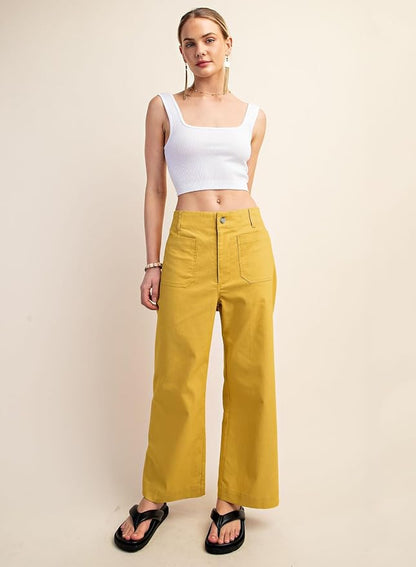 miduo Womens High Waisted Cropped Wide Leg Stretchy Straight Pants Trousers with Pockets
