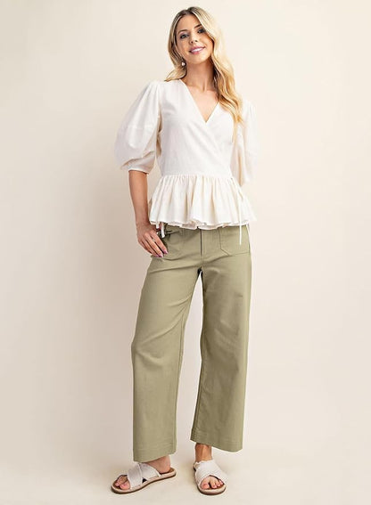 miduo Womens High Waisted Cropped Wide Leg Stretchy Straight Pants Trousers with Pockets