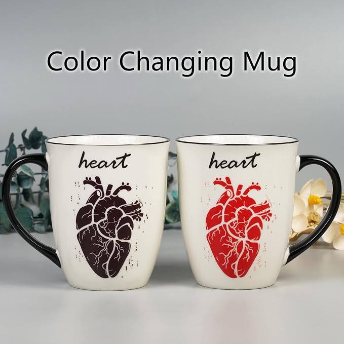 Ceramic Color Changing Mug Birthday Gifts for Men Women Heat Changing Coffee Mug Cup with Heart 16 oz