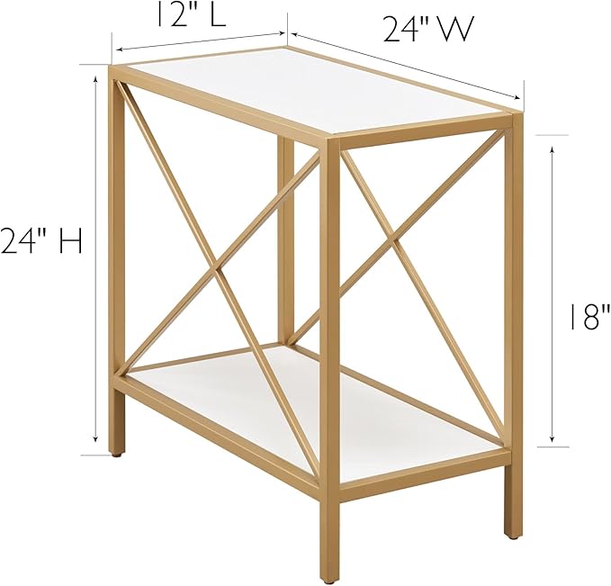 Leick Home 9217-WTGL Claudette Mixed Metal and Wood Side Table with Shelf, White/gold