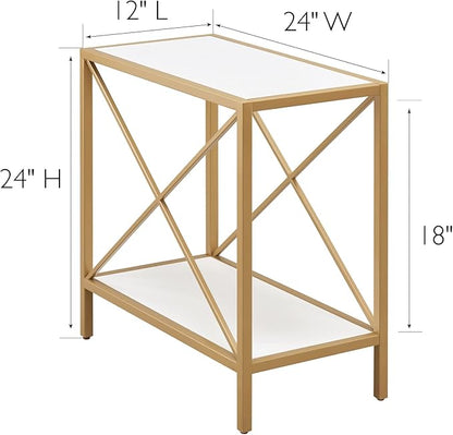 Leick Home 9217-WTGL Claudette Mixed Metal and Wood Side Table with Shelf, White/gold