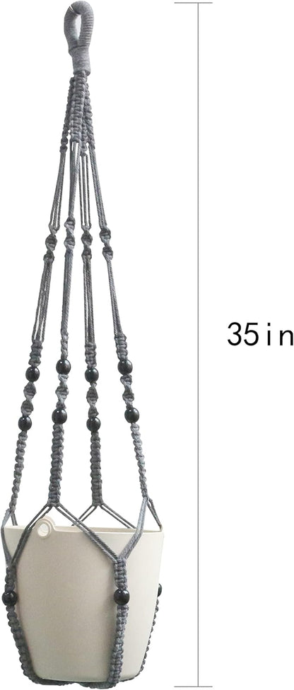 Macrame Plant Hanger Indoor Hanging with Wood Beads Macrame Planters No Tassel for Indoor Outdoor Boho Home Decor 35 Inch (Gray,1pc)