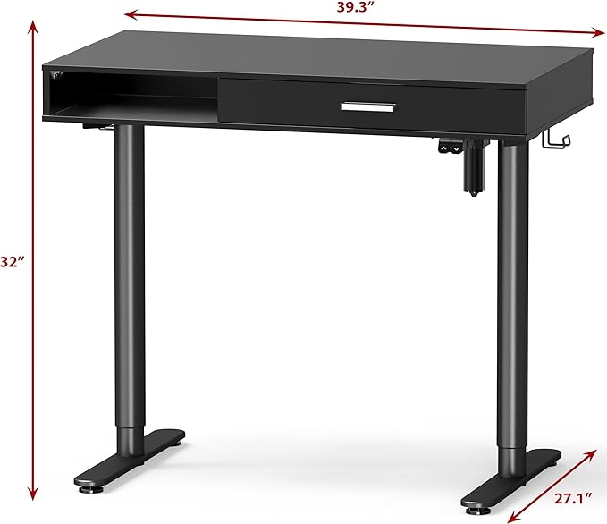 SHW Claire 40-Inch Height Adjustable Electric Standing Desk with Drawer, Black