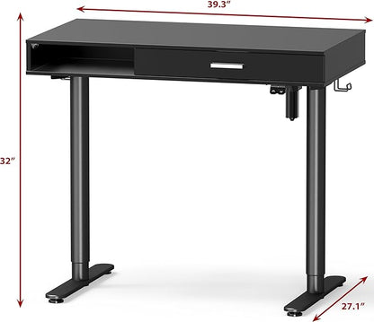 SHW Claire 40-Inch Height Adjustable Electric Standing Desk with Drawer, Black