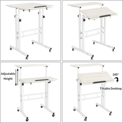 SDHYL Mobile Stand Up Desk, 24 inch Laptop Computer Desk Adjustable Standing Home Office Desks with Roller, Student Desk School Desk Simple Stand Up Desk Small Desks for Small Spaces, Maple