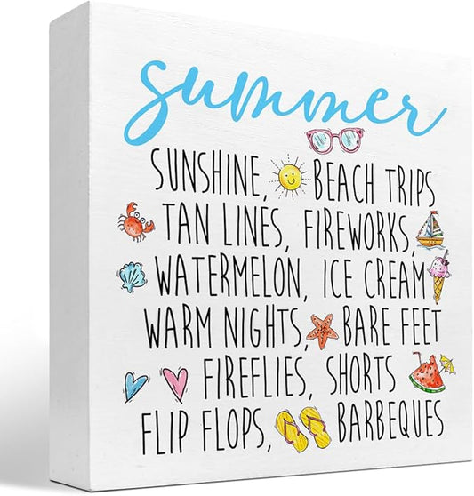 Funny Summer Wood Box Signs,Summer Collections Wooden Sign Desk Decor,Beach Wood Sign Decor,Summer Decorations for Home Office Shelf Table Decor