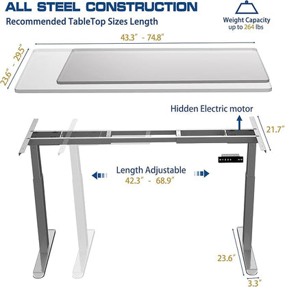 AIMEZO Standing Desk Frame, Dual Motor Electric Height Adjustable Sit Stand Desk Frame with 4 Memory Preset Button, USB Charging Port for Home Office (2 Tier Legs, Gray)