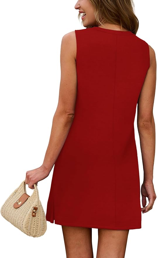 WIHOLL Casual Dresses for Women Crewneck Sleeveless Tank Dress Summer Spring Boho Vacation Clothes