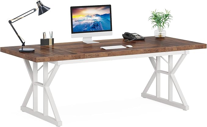 70.8-Inch Large Executive Desk, Modern Computer Office Desk, Wooden Writing Desk Study Table for Home Office