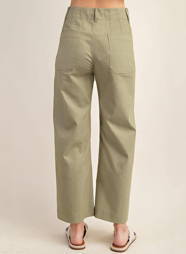 miduo Womens High Waisted Cropped Wide Leg Stretchy Straight Pants Trousers with Pockets
