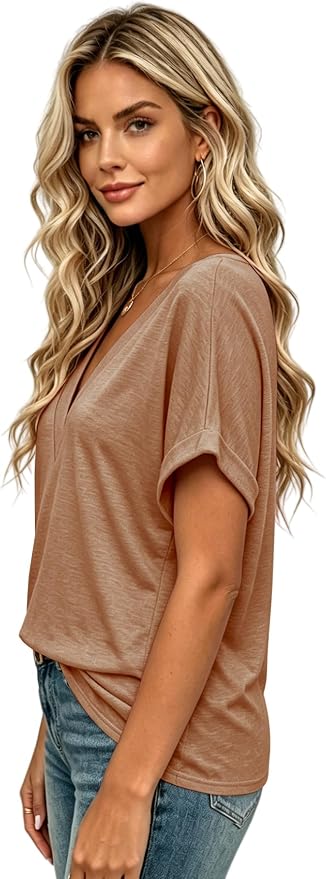 T Shirts Short Sleeve V Neck Tees Womens Tops Beach Vacation Fashion Clothes 2026 Casual Summer Spring Fall Outfits