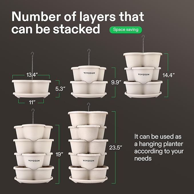 VIVOSUN 2-Pack 5 Tier Vertical Gardening Stackable Planter for Strawberries, Flowers, Herbs, Vegetables, Ivory