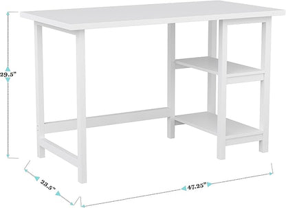 Martha Stewart Beckett Modern Trestle Desk with Open Side Shelving in White Wood Grain Finish